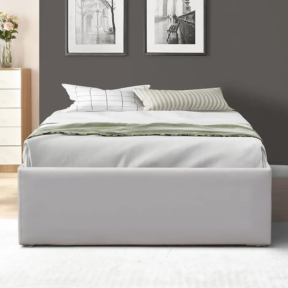 King Of Dreams Lit coffre gris - 90x190cm - pieds - montage rapide - revetement facile entretien - Best