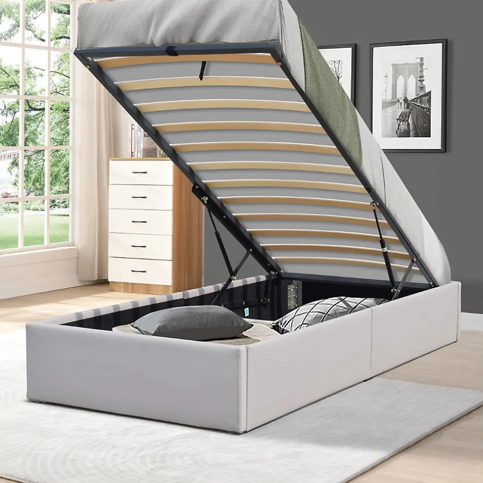 King Of Dreams Lit coffre gris 90x190 cm - 12 lattes - montage rapide - confort optimal - usage quotidien - meuble pratique