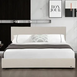 Corium Lit coffre Juva rembourré avec velours côtelé 160 x 200 cm beige Outlet