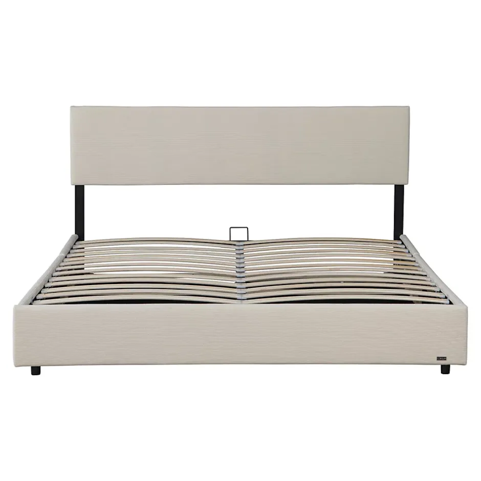 Corium Lit coffre Juva rembourré avec velours côtelé 160 x 200 cm beige Outlet