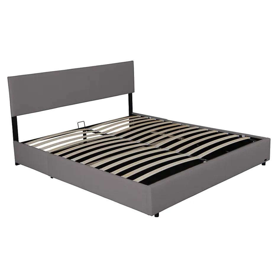 Corium Lit coffre Juva rembourré avec velours côtelé 180 x 200 cm gris