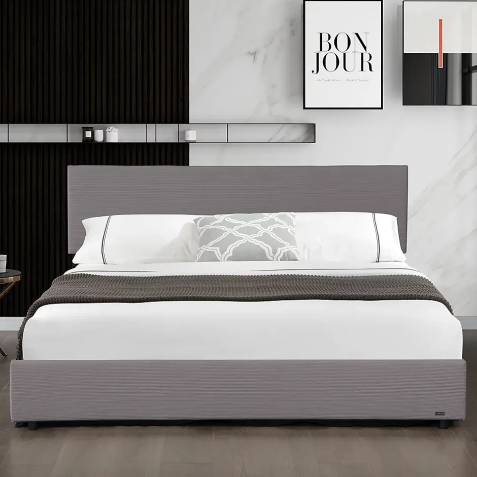 Corium Lit coffre Juva rembourré avec velours côtelé 160 x 200 cm gris