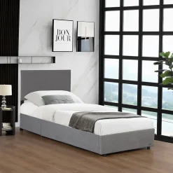 Corium Lit coffre Juva rembourré avec velours côtelé 90 x 200 cm gris