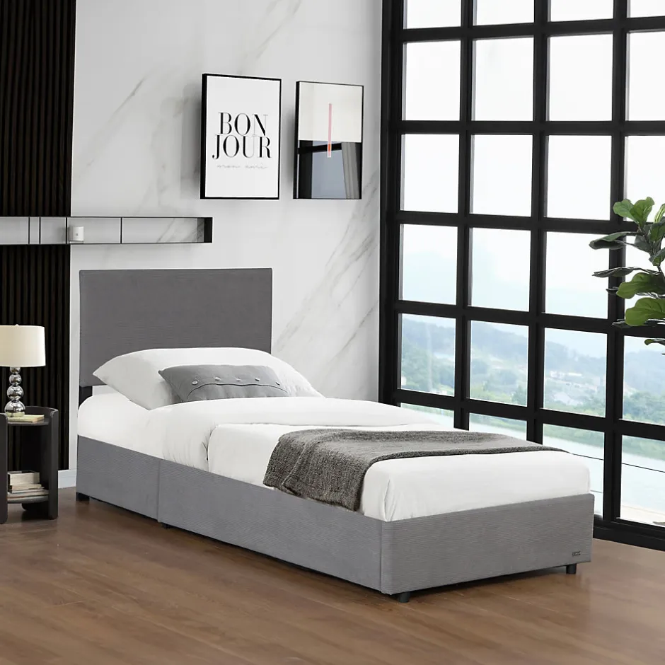 Corium Lit coffre Juva rembourré avec velours côtelé 90 x 200 cm gris