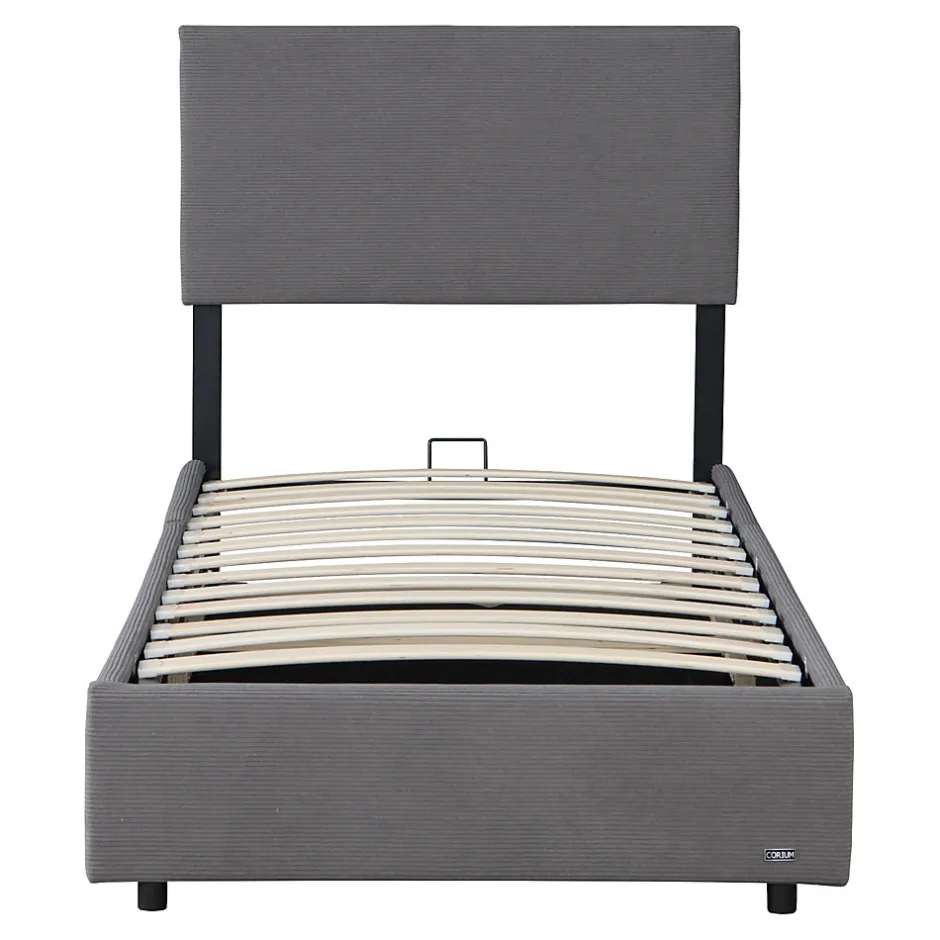 Corium Lit coffre Juva rembourré avec velours côtelé 90 x 200 cm gris