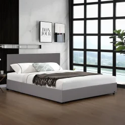 Corium Lit coffre Juva rembourré avec velours côtelé 140 x 200 cm gris
