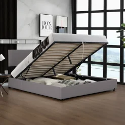 Corium Lit coffre Juva rembourré avec velours côtelé 140 x 200 cm gris