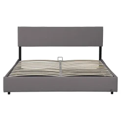 Corium Lit coffre Juva rembourré avec velours côtelé 140 x 200 cm gris