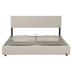 Corium Lit coffre Juva rembourré avec velours côtelé 180 x 200 cm beige Sale