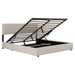 Corium Lit coffre Juva rembourré avec velours côtelé 180 x 200 cm beige Sale