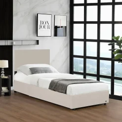 Corium Lit coffre Juva rembourré avec velours côtelé 90 x 200 cm beige