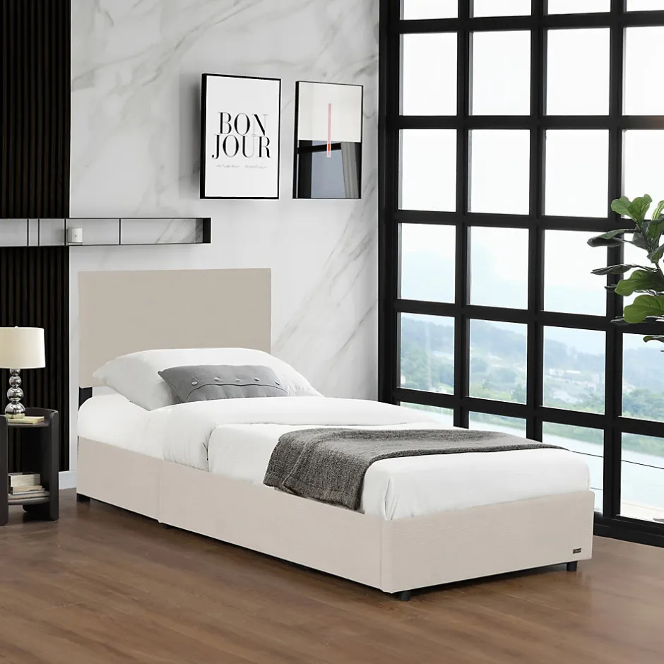 Corium Lit coffre Juva rembourré avec velours côtelé 90 x 200 cm beige