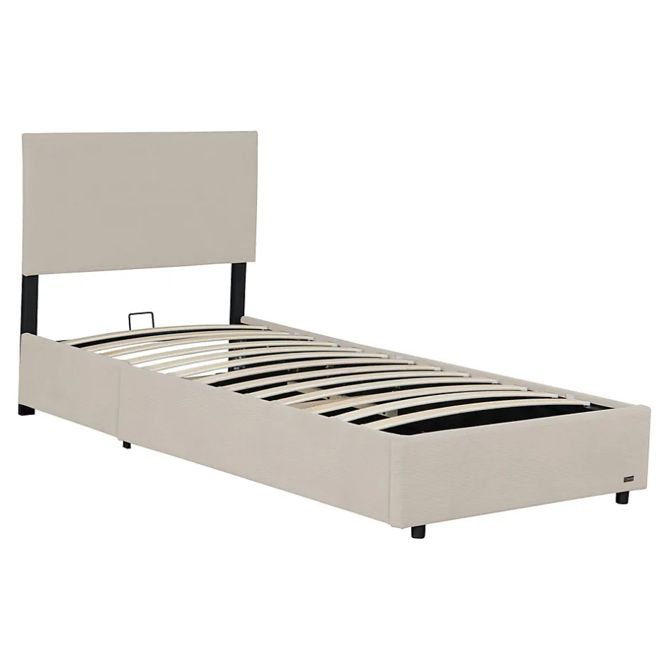 Corium Lit coffre Juva rembourré avec velours côtelé 90 x 200 cm beige