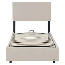 Corium Lit coffre Juva rembourré avec velours côtelé 90 x 200 cm beige