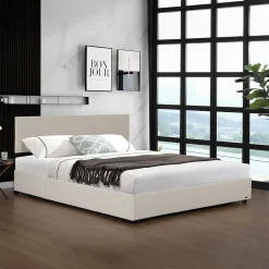 Corium Lit coffre Juva rembourré avec velours côtelé 140 x 200 cm beige