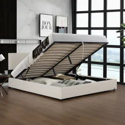 Corium Lit coffre Juva rembourré avec velours côtelé 140 x 200 cm beige