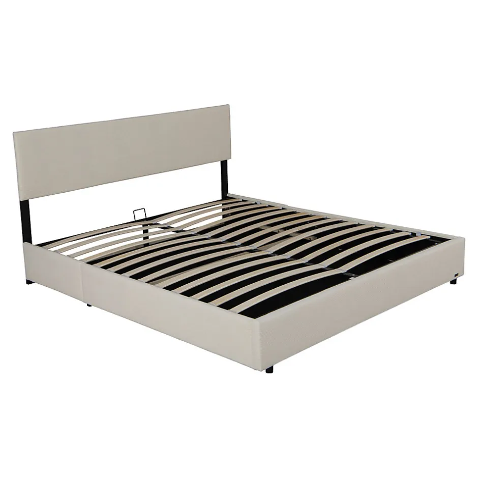 Corium Lit coffre Juva rembourré avec velours côtelé 140 x 200 cm beige