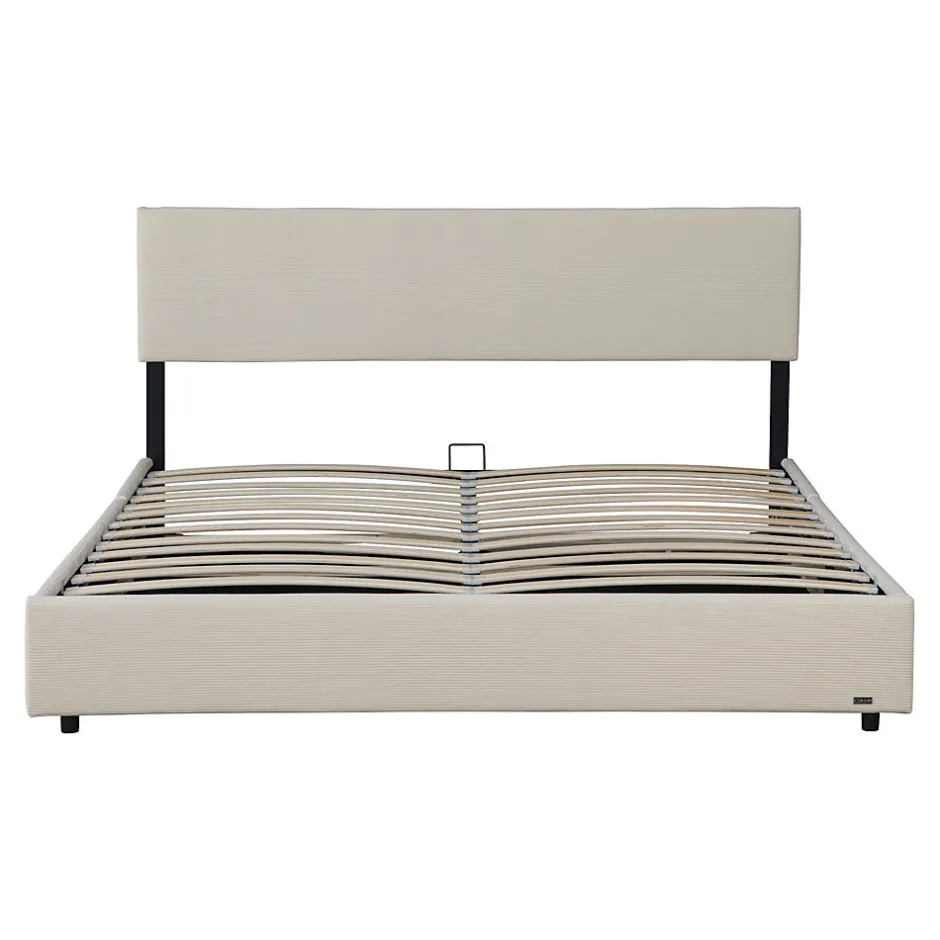 Corium Lit coffre Juva rembourré avec velours côtelé 140 x 200 cm beige