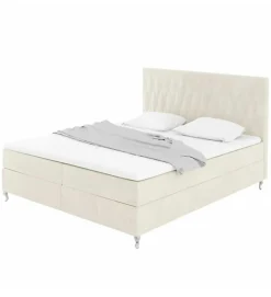 Pro Et Discount Lit Coffre KINGSTON 160x200 cm Velours Beige avec Tete de Lit Matelas Inclus et Rangement Integre
