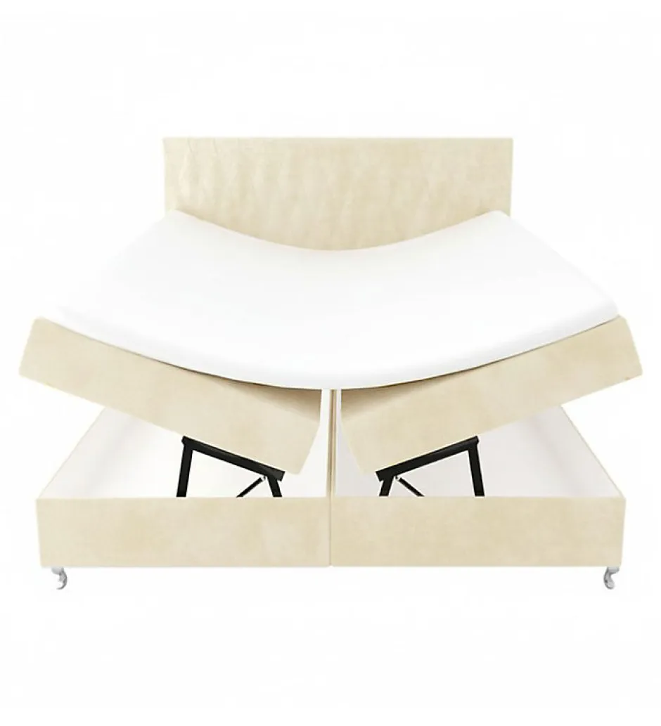 Pro Et Discount Lit Coffre KINGSTON 160x200 cm Velours Beige avec Tete de Lit Matelas Inclus et Rangement Integre