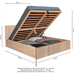 Weber Industries Lit coffre MADRID 140x200 + 1 sommier / Décor Chêne Blanchi