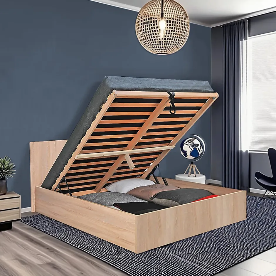 Weber Industries Lit coffre MADRID 180x200 + 1 sommier / Décor Chêne Blanchi Sale