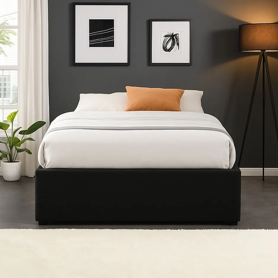 King Of Dreams Lit coffre noir 90x190 cm - montage rapide - 12 lattes - design moderne - espace de rangement - tendance
