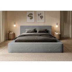 Meublorama Lit coffre ORLANE Gris Charbon minéral polaire 140x200 cm Sommier relevable Design haut de gamme
