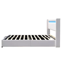 Nuits D'Or Lit coffre rangement 140x190 cm avec tete de lit LED - 12 lattes - montage rapide et facile - confort optimal - design moderne - Discount