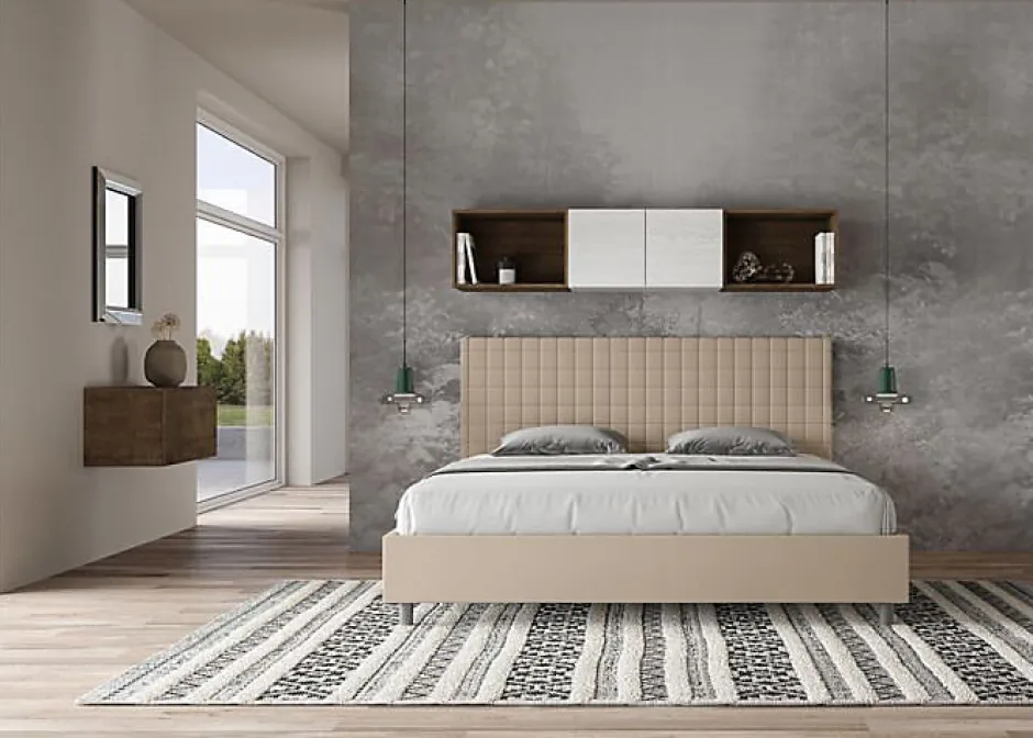 Ityhome Lit coffre rembourré en simili cuir gris tourterelle Sunny 200x210 Discount