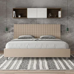 Ityhome Lit coffre rembourré en simili cuir gris tourterelle Sunny 200x210 Discount