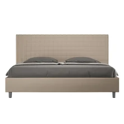 Ityhome Lit coffre rembourré en simili cuir gris tourterelle Sunny 200x210 Discount