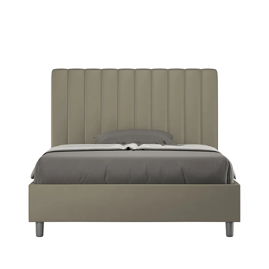 Ityhome Lit coffre rembourré en simili cuir Agueda cappuccino 140x210