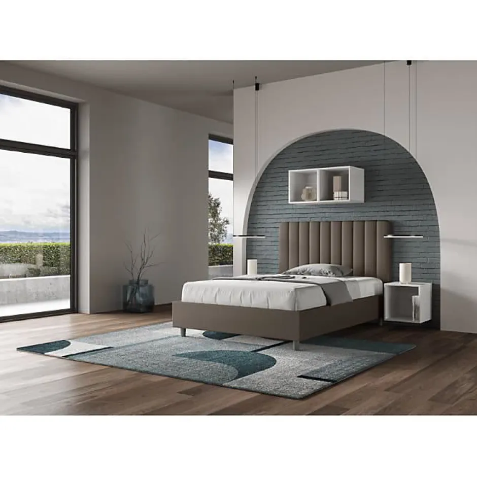 Ityhome Lit coffre rembourré en simili cuir Agueda cappuccino 140x210