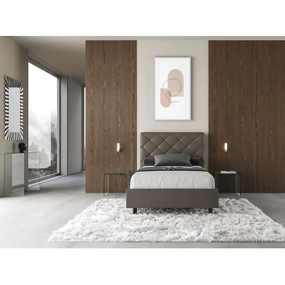 Ityhome Lit coffre rembourré en simili cuir Priya cappuccino 120x200