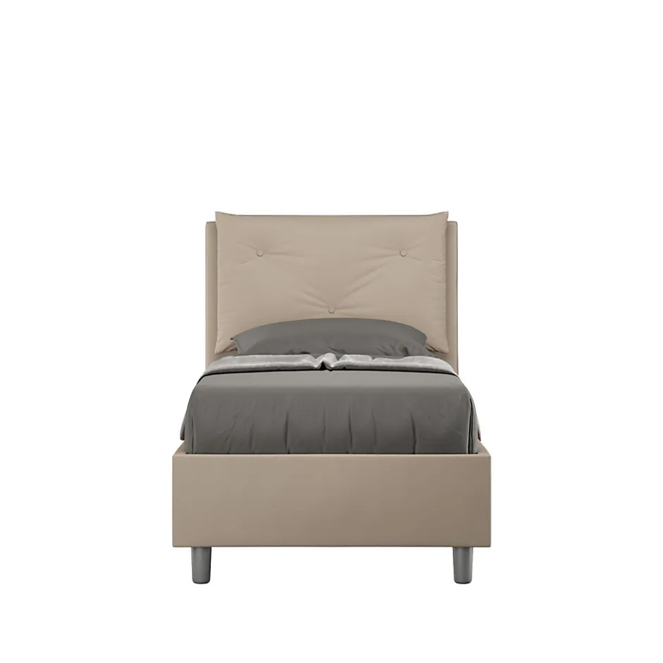 Ityhome Lit coffre rembourré en simili cuir gris tourterelle Appia 80x210