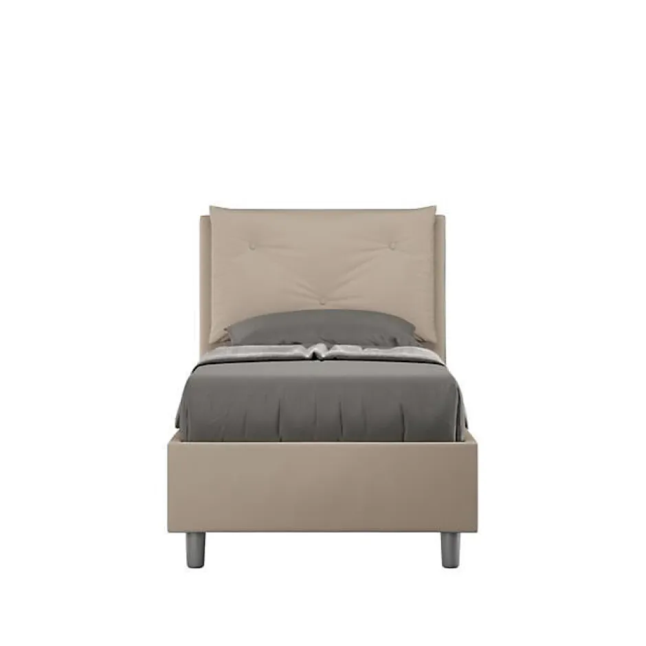 Ityhome Lit coffre rembourré en simili cuir gris tourterelle Appia 80x210