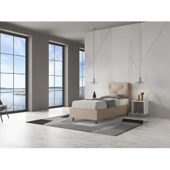 Ityhome Lit coffre rembourré en simili cuir gris tourterelle Appia 80x210
