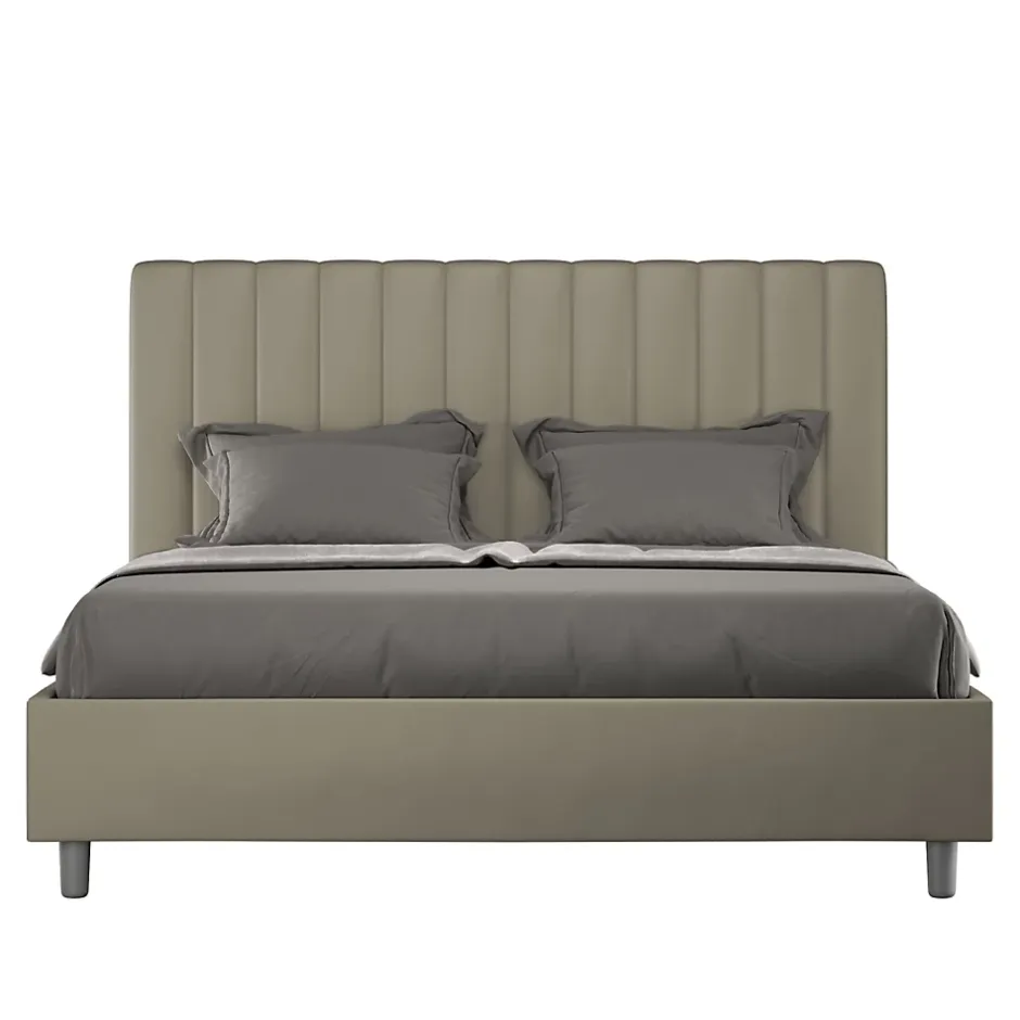 Ityhome Lit coffre rembourré en simili cuir Agueda cappuccino 160x210