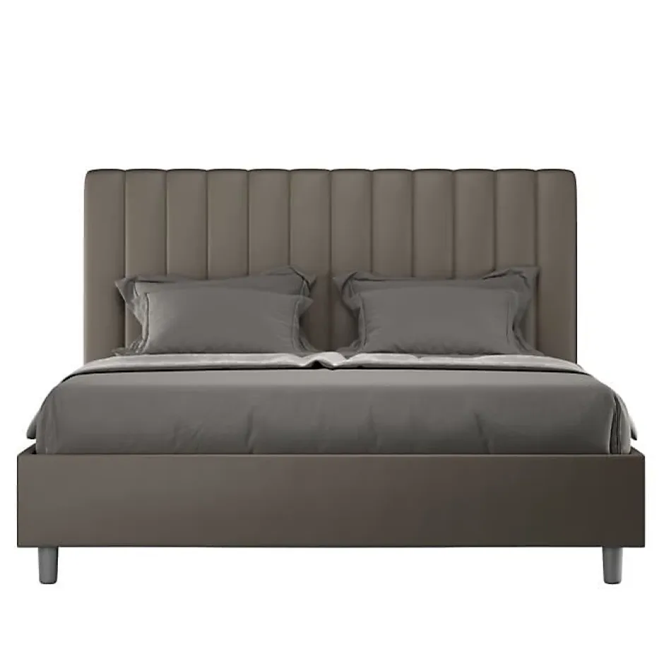 Ityhome Lit coffre rembourré en simili cuir Agueda cappuccino 160x210
