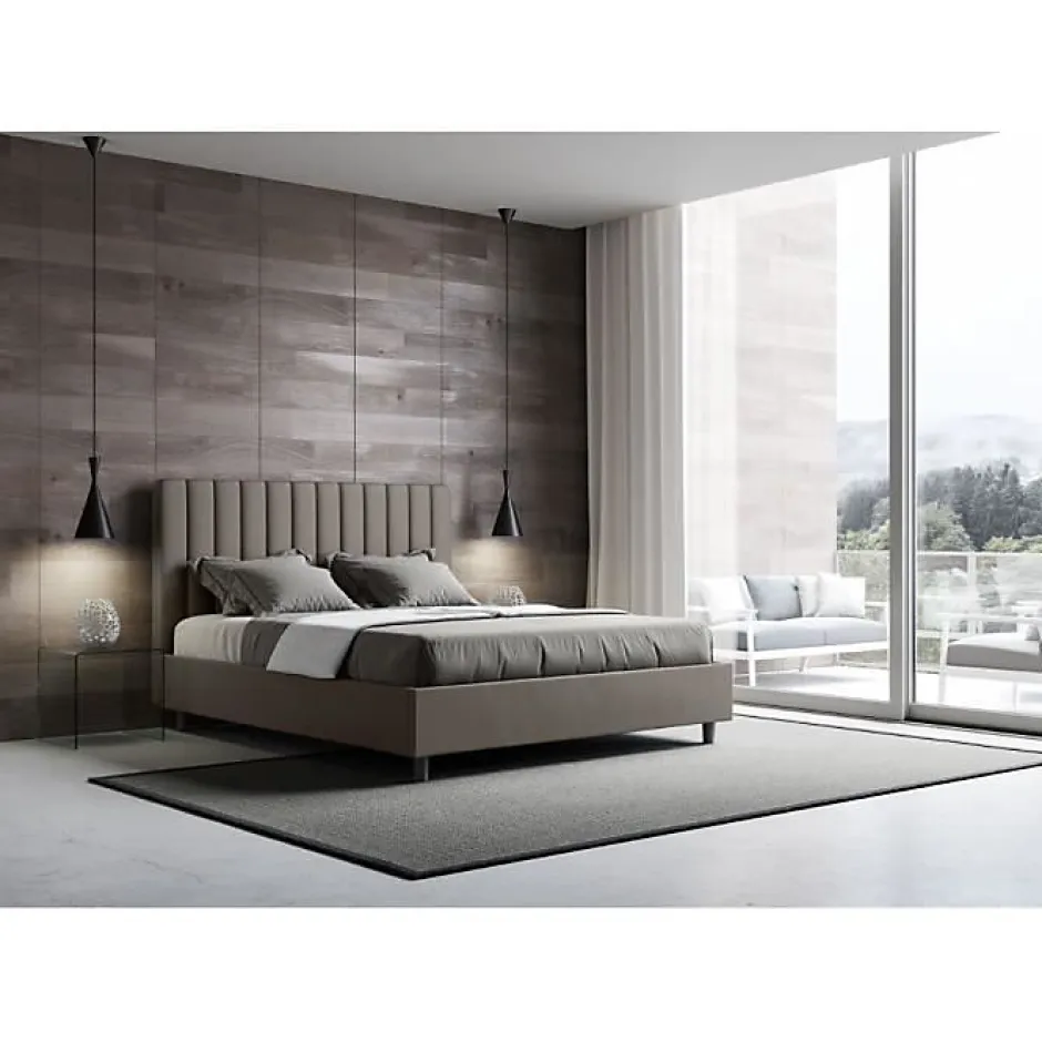Ityhome Lit coffre rembourré en simili cuir Agueda cappuccino 160x210