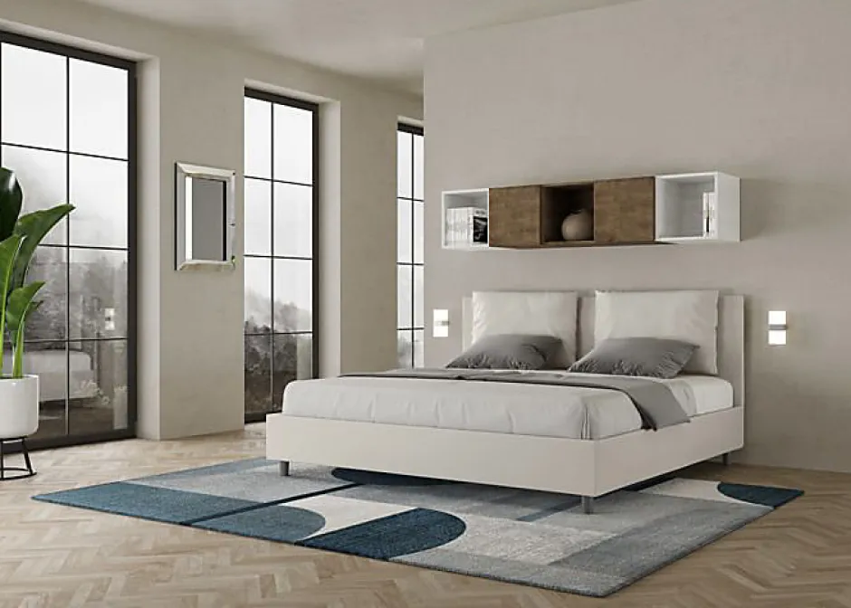Ityhome Lit coffre rembourré en simili cuir blanc Antea 200x200