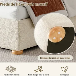 ModernLuxe Lit coffre rembourré 140x190 cm avec rangement - Tête de lit rembourrée - Sommier à lattes - Tissu bouclé - Beige(sans matelas) Outlet
