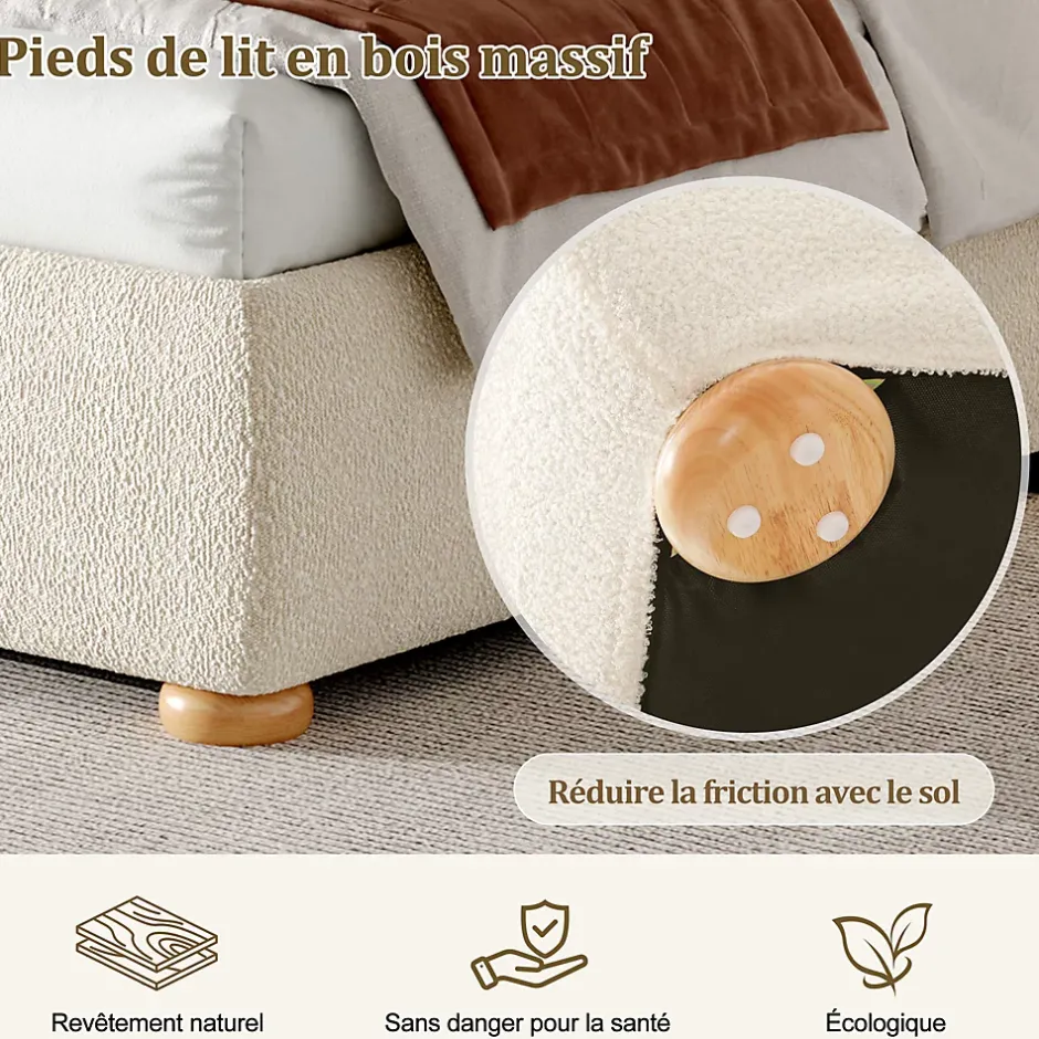 ModernLuxe Lit coffre rembourré 140x190 cm avec rangement - Tête de lit rembourrée - Sommier à lattes - Tissu bouclé - Beige(sans matelas) Outlet