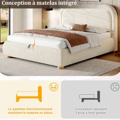 ModernLuxe Lit coffre rembourré 140x190 cm avec rangement - Tête de lit rembourrée - Sommier à lattes - Tissu bouclé - Beige(sans matelas) Outlet