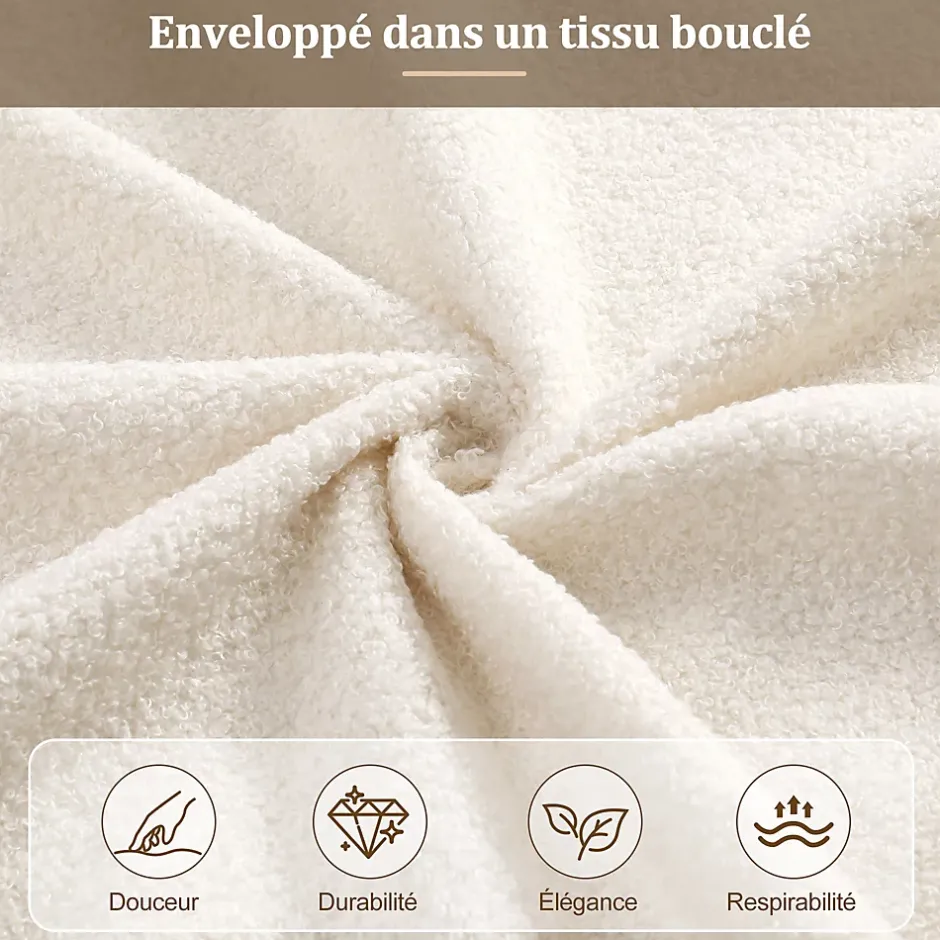 ModernLuxe Lit coffre rembourré 140x190 cm avec rangement - Tête de lit rembourrée - Sommier à lattes - Tissu bouclé - Beige(sans matelas) Outlet