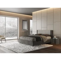 Ityhome Lit coffre rembourré 160x190 en tissu Labirinto 02 gris Rosal