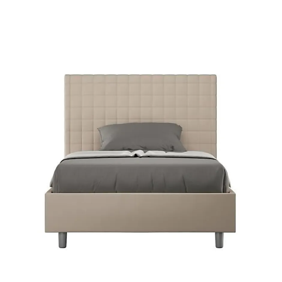Ityhome Lit coffre rembourré 120x200 Sunny simili cuir gris tourterelle