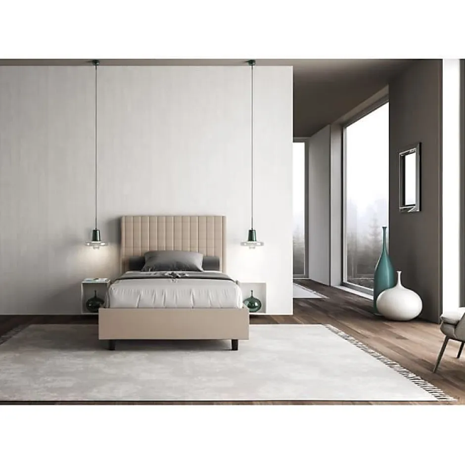 Ityhome Lit coffre rembourré 120x200 Sunny simili cuir gris tourterelle