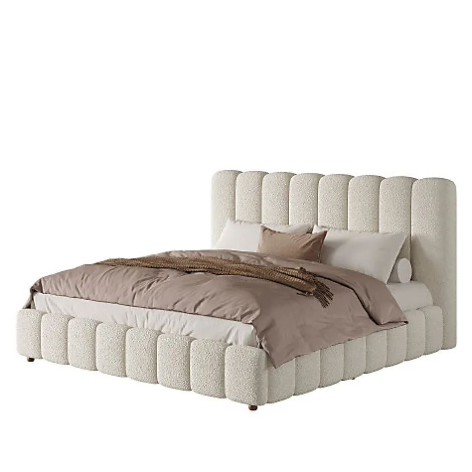 ModernLuxe Lit coffre rembourré 180x200cm - Tête de lit rembourrée - Rangement sous le lit - Sommier à lattes - Bouclé - Blanc(sans matelas)